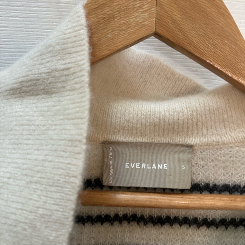 Everlane The Alpaca Waffle-Stitch Polo Striped Sweater Black white s small - Picture 3 of 6